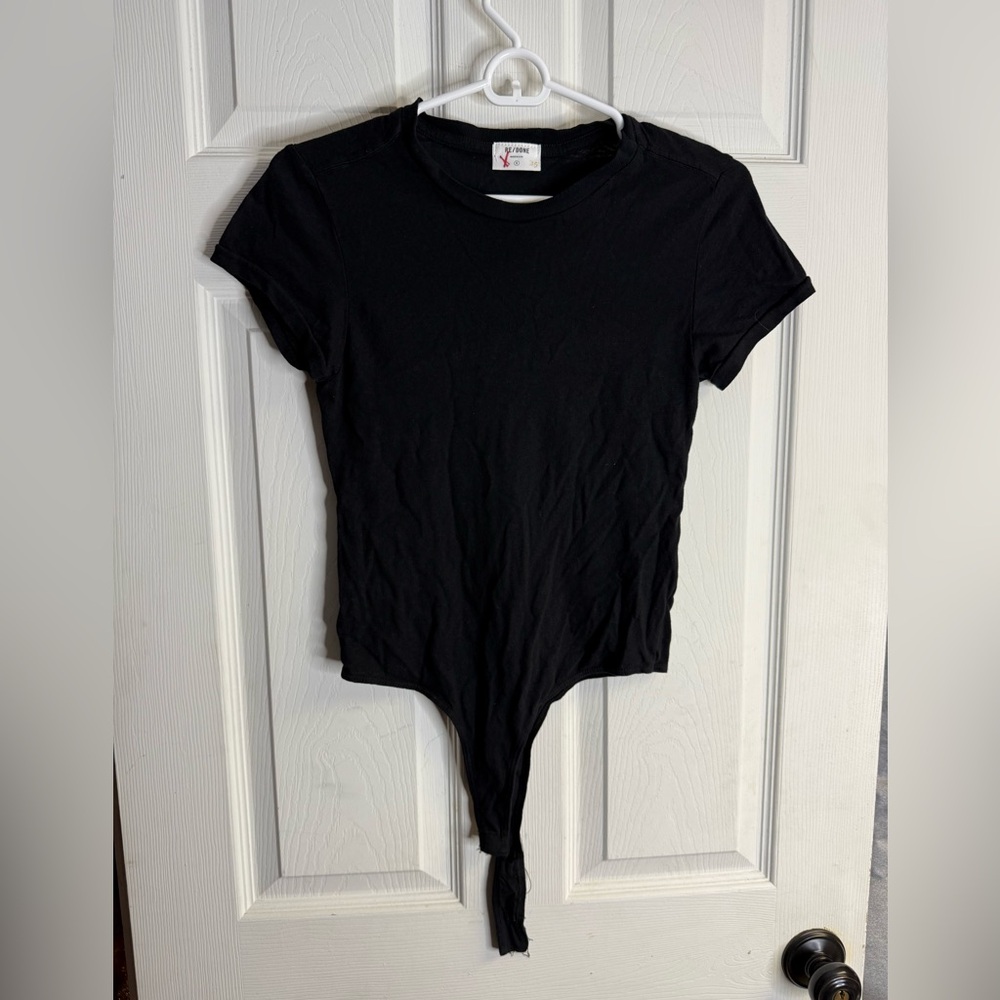 Re/Done Black Short Sleeve Bodysuit 1960s Slim Tee Bodysuit Small Never Worn